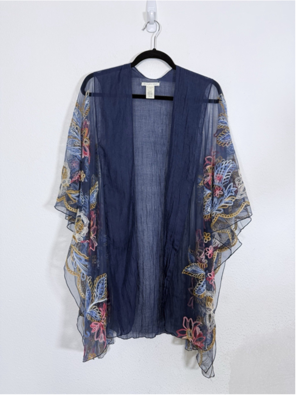 Do Everything in Love Floral Cover Up Open Kimono Blue Sheer Boho One Size Beach
